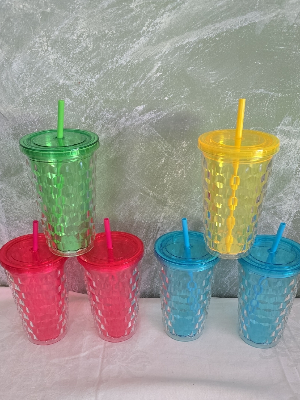 6 Diamond 17 FL Oz Tumblers with Straw - Set of Assorted Colors New